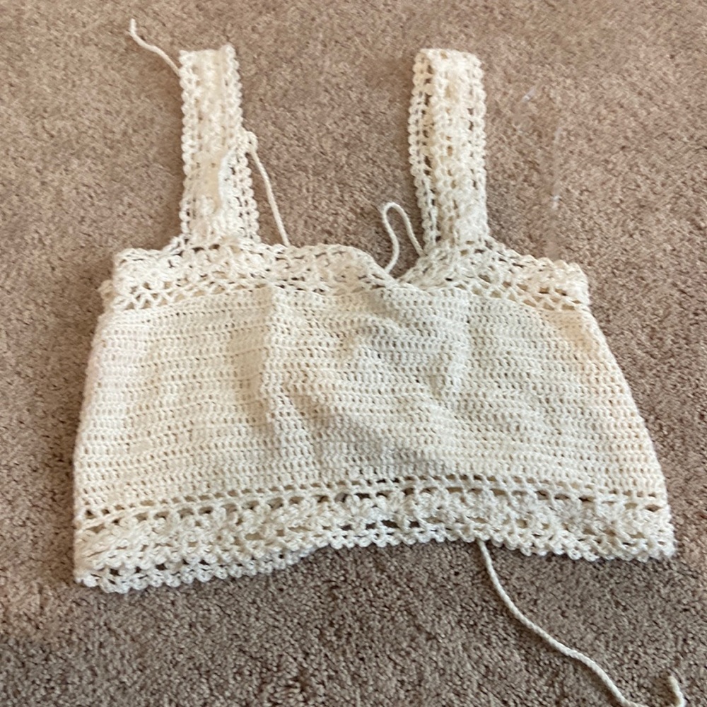 Cream crochet tie in the back crop top